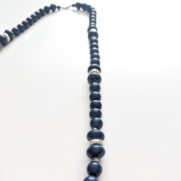 SET Vintage Navy Blue Beaded Necklaces - Picture 5 of 6